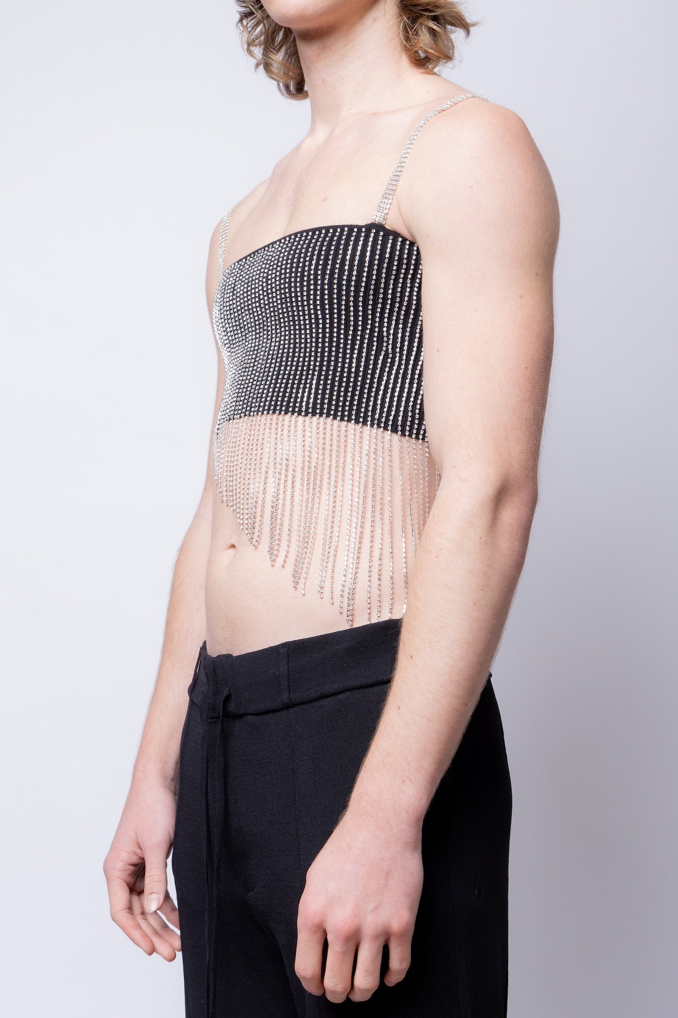 FANG Top Asymmetrical Rhinestone Crop Top 