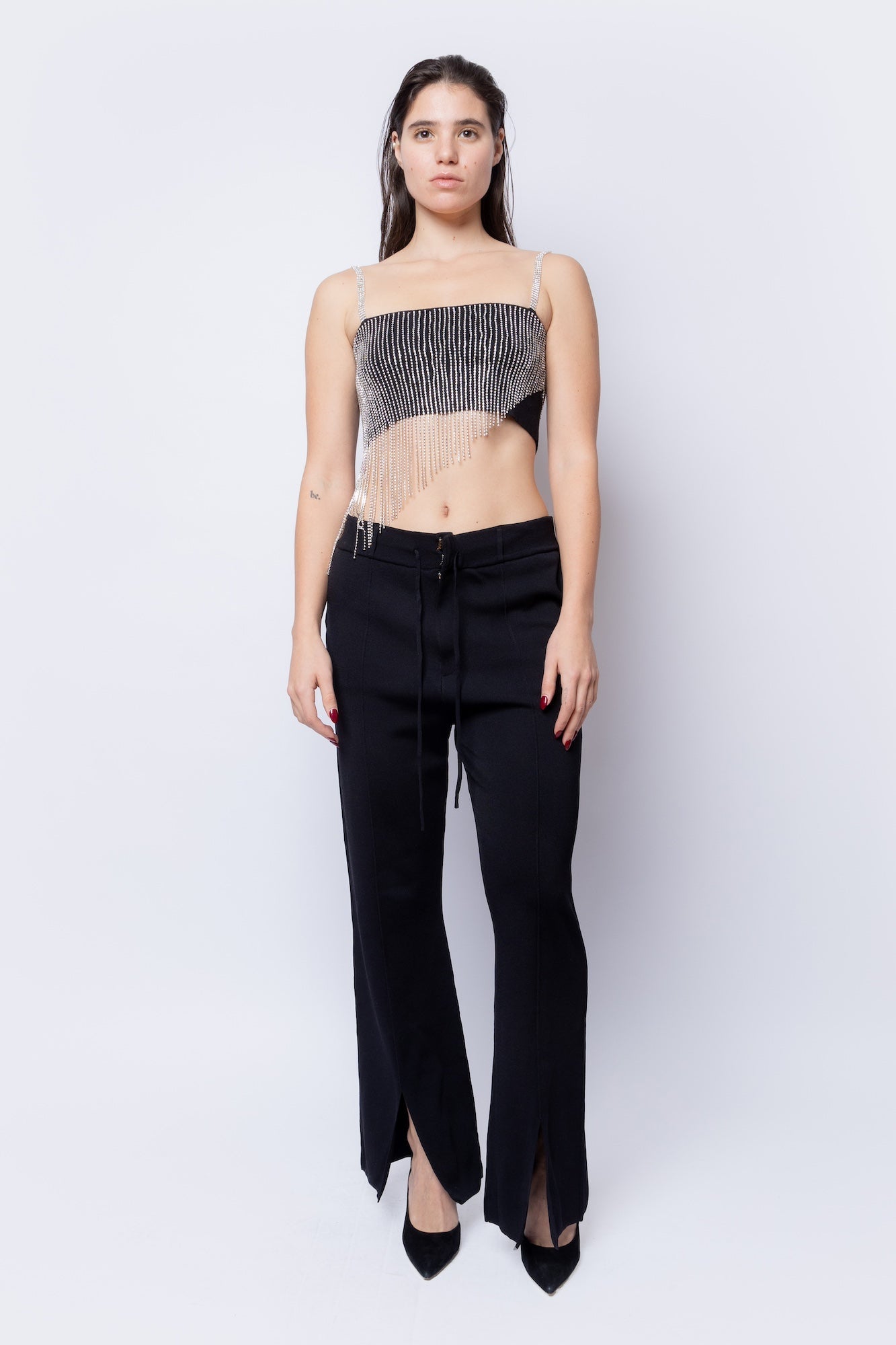 FANG Top Asymmetrical Rhinestone Crop Top 