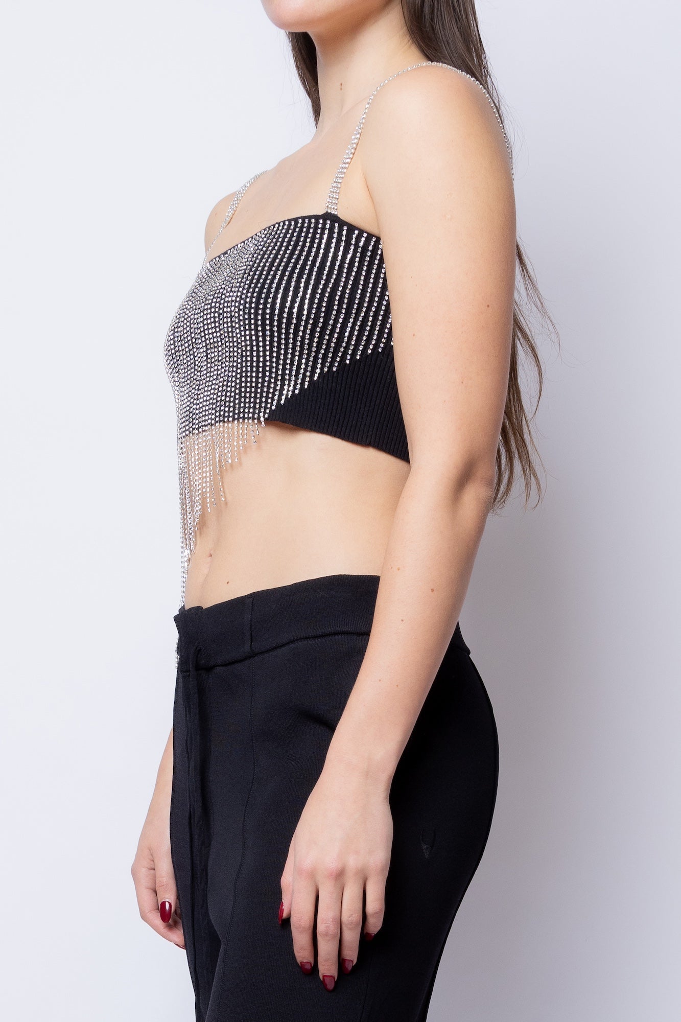 FANG Top Asymmetrical Rhinestone Crop Top 