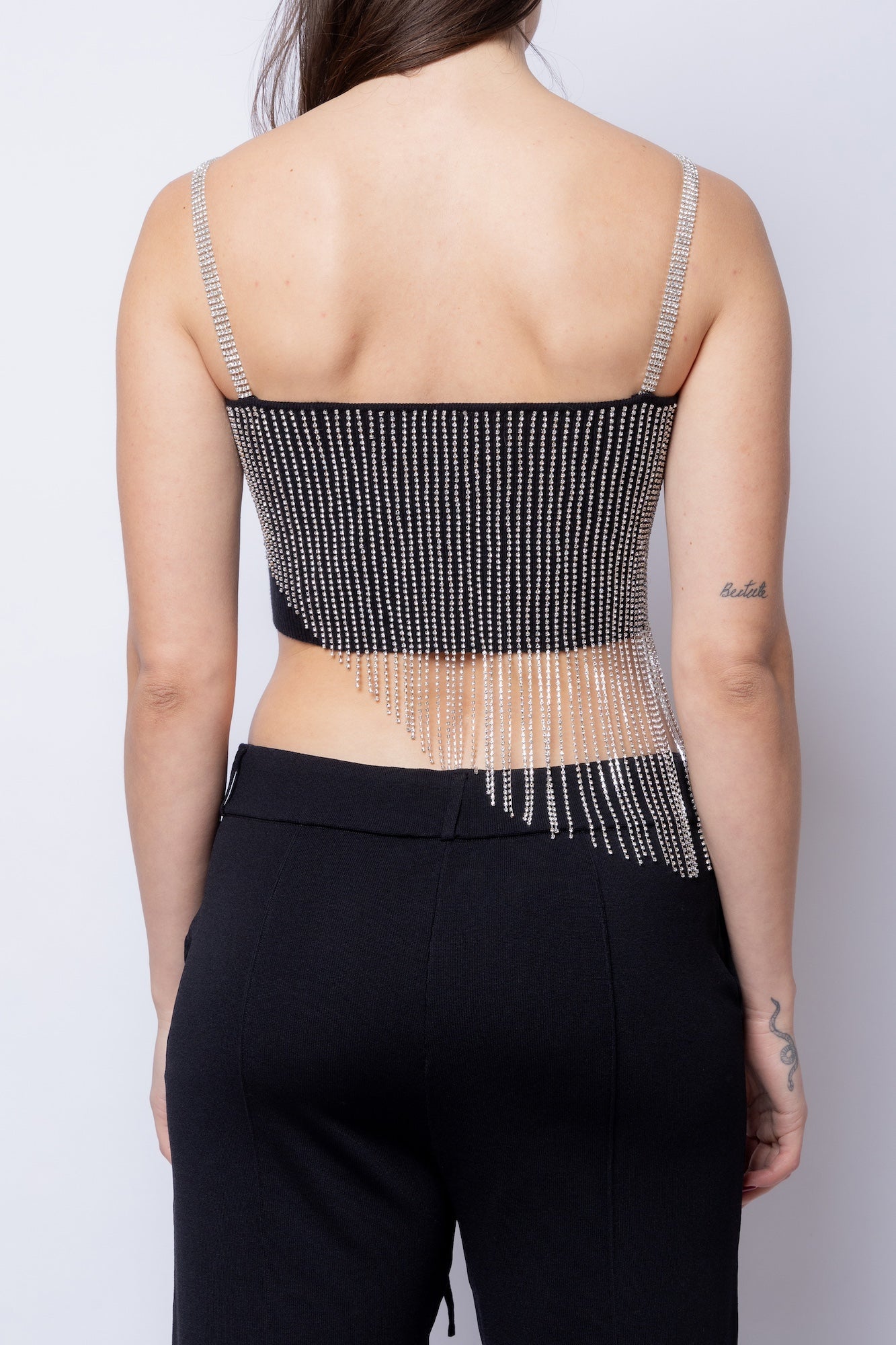 FANG Top Asymmetrical Rhinestone Crop Top 